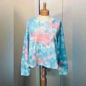 Tommy Jeans Women Crew Neck Cropped Tie Dye Pink Blue Long Sleeve Top size XL